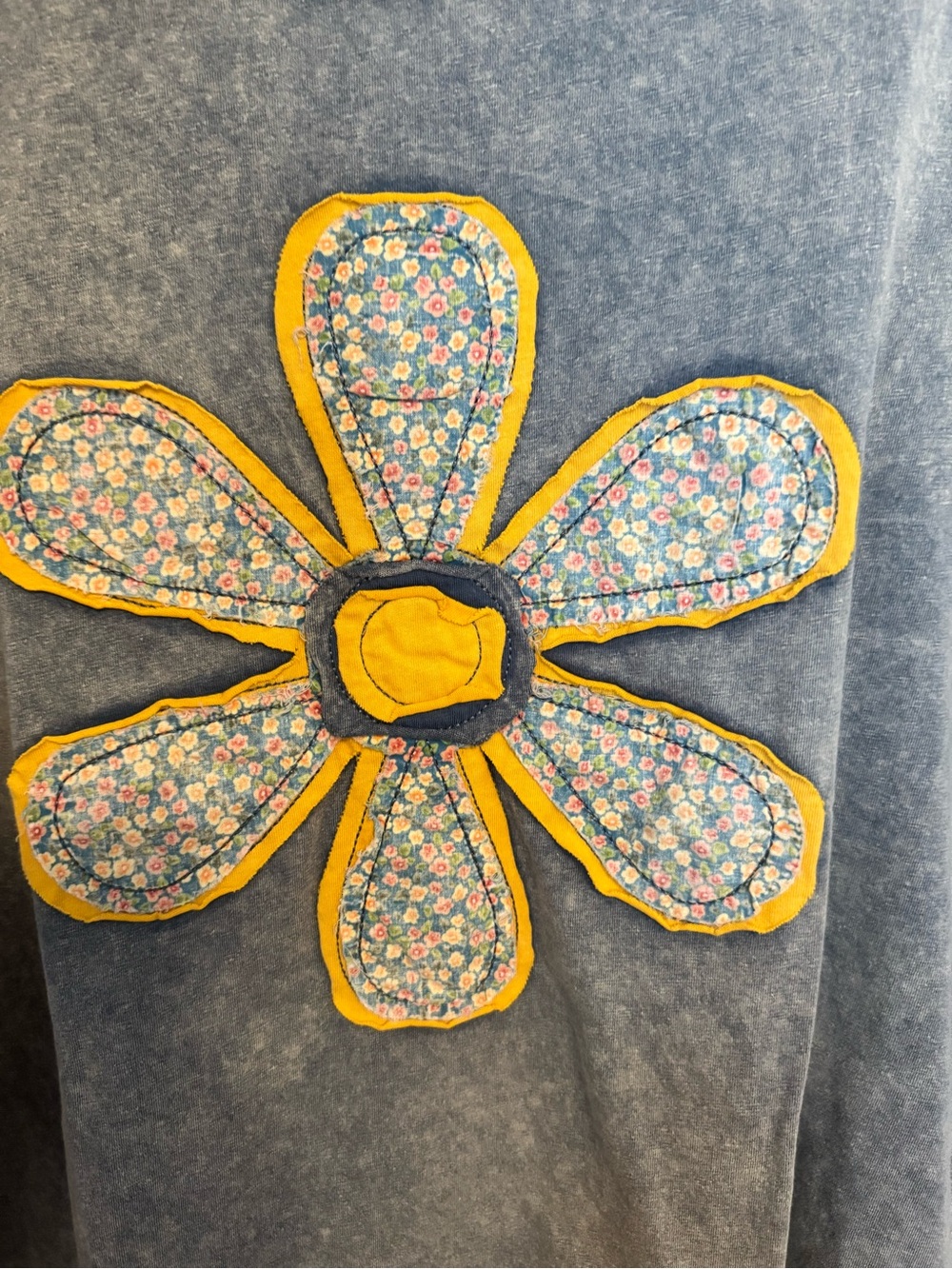 Sage & Fig Blue Short Sleeve Tee with Yellow Floral Appliqué - Picture 3 of 6